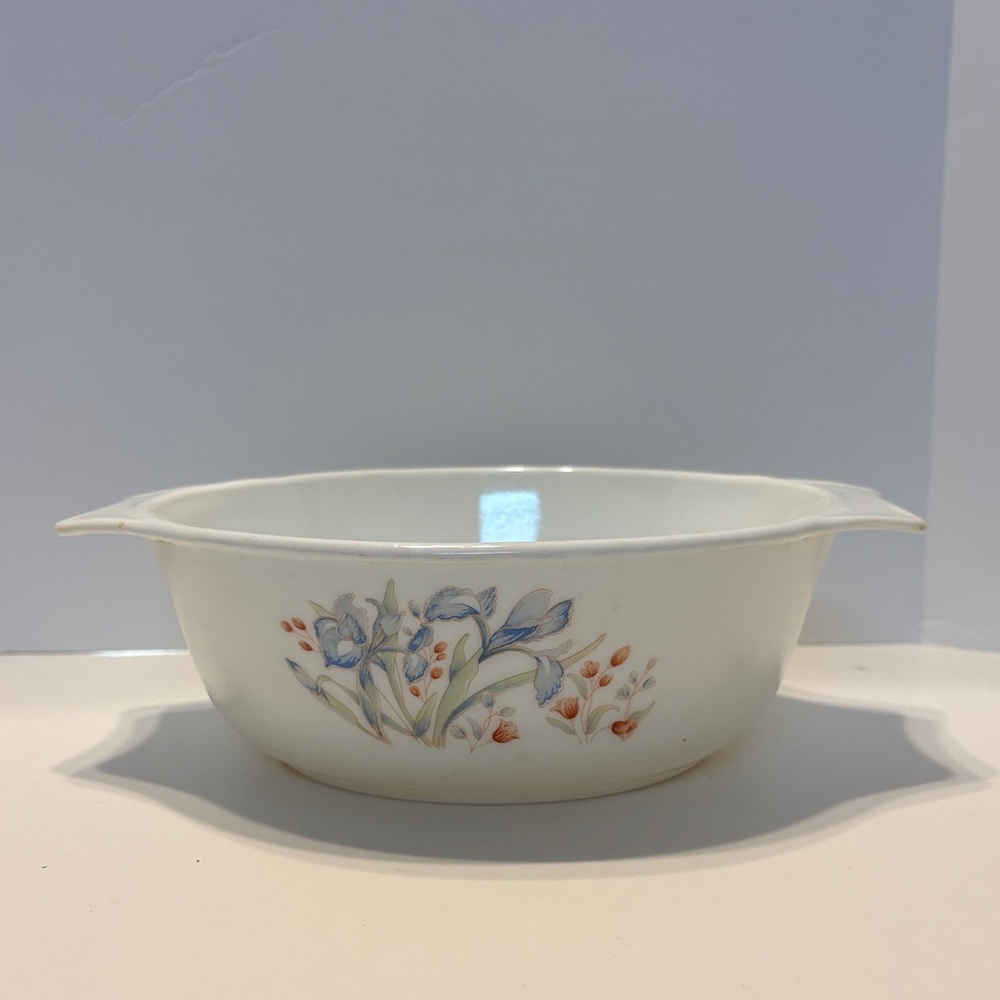 Pyrex Floral Pattern Bowl with Blue and Orange Accents